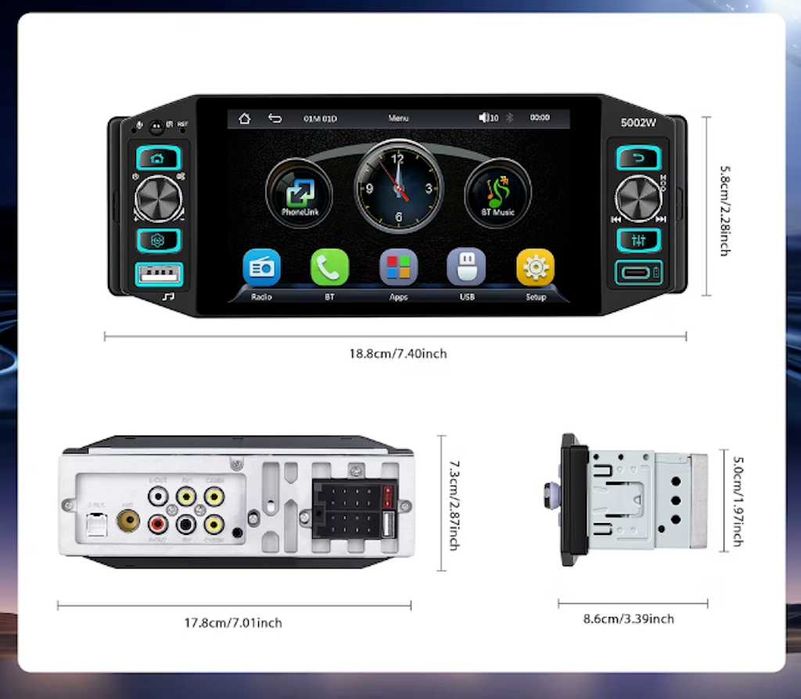 Универсална Мултимедия за Кола 1 DIN с CarPlay и Android Auto (5" Екран)