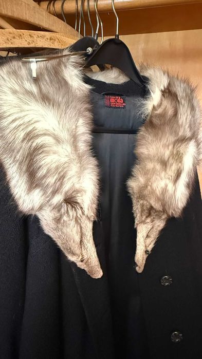Palton elegant din lână cu guler din blană naturală detașabilă – vintage – stare foarte bună