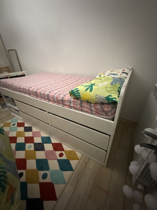 IKEA cadru pat+ depozitare+somiera, 90*200. Doua randuri de sertare.