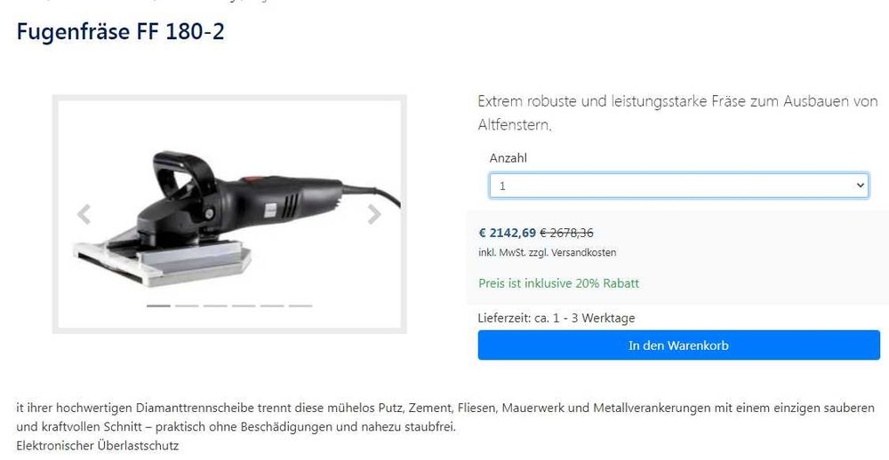 Wurth FF 180-2 -Професионална фреза за рязване на рамки на врати и про