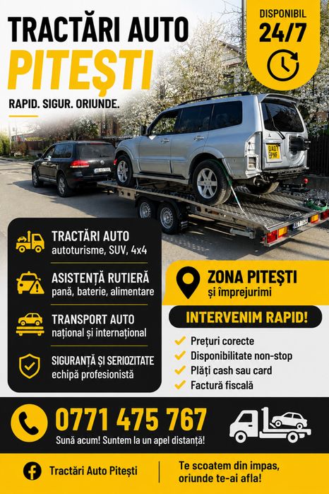 TRACTĂRI AUTO Pitesti – Disponibil 24/7