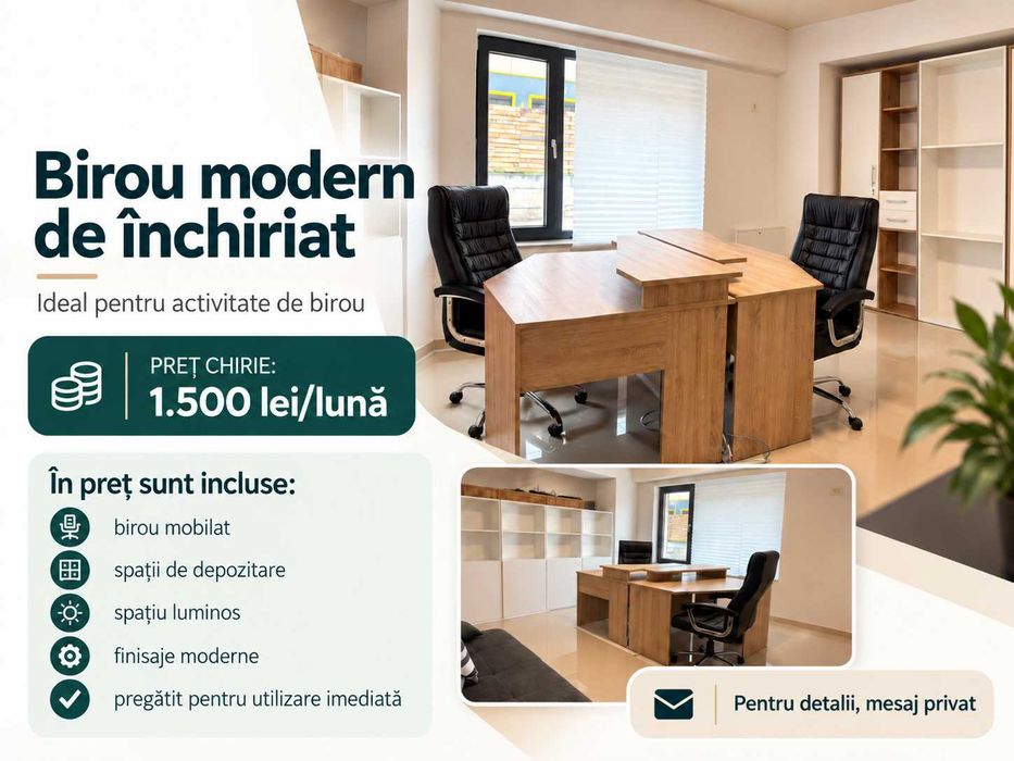 Birou modern de închiriat – Spațiul ideal pentru afacerea ta!