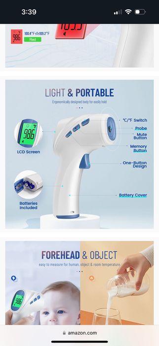 Бесконтактный  высокоточный термометр Good Baby. Привезенный с Америки