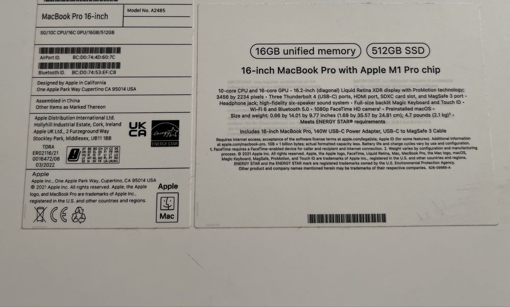 Като НОВ MacBook Pro 16” M1 Pro 2021 Space Grey 16GB RAM 512GB SSD