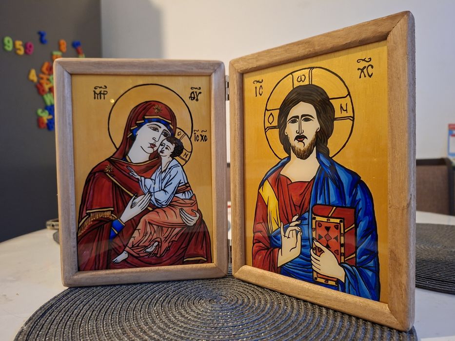 Icoana diptic Maica Domnului si Isus Patocrator