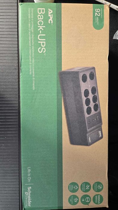 UPS APC Back-UPS 1050VA / 600W - Sursă Neîntreruptibilă Nouă, Full Box (8 Prize)
