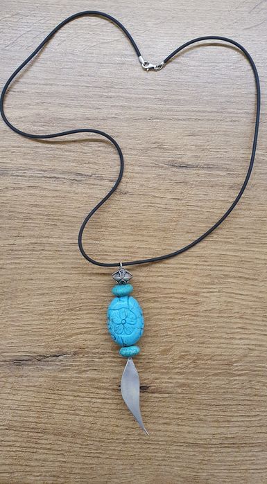 Colier argint 925 nativ american cu șnur silicon și elemente argint