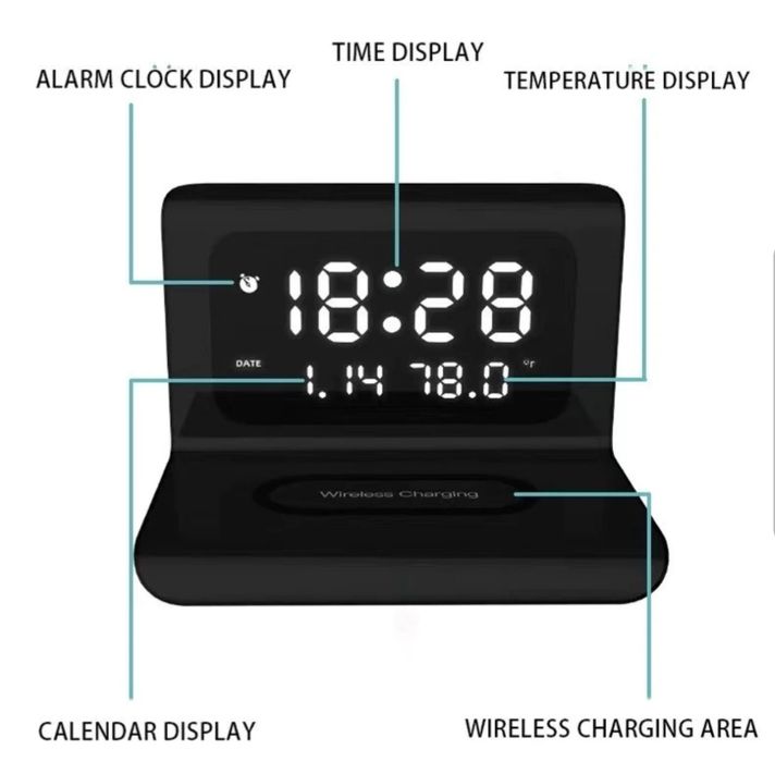 Ceas digital cu alarma si incarcare wireless pentru smartphone NOU