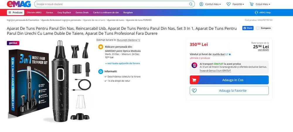 Nou 3in1 Aparat De Tuns Pentru Parul Din Nas, Reincarcabil Usb