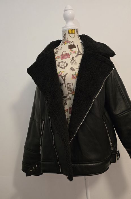 Jacheta imitație piele cu căptușeală tip borg  Topman