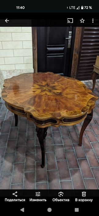 Румынский стол с инкрустацией ,  6 румынских кресел, без реставрации.