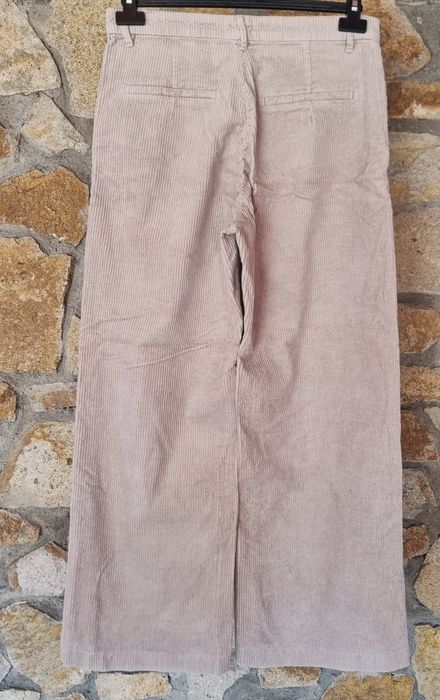 Pantaloni catifea wide leg, cu talie înaltă