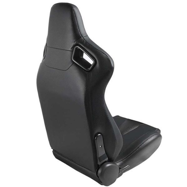 Спортни седалки за автомобил, еко кожа, черни/с бял шев и карбон