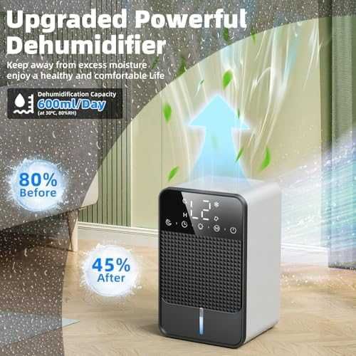 Нов Преносим влагоуловител 1.8L за баня спалня 600ml/24H LED светлина