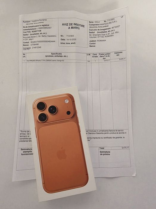 Iphone 17 Pro 5G Cosmic Orange 256Gb NOU Sigilat Factură 2ANI GARANȚIE
