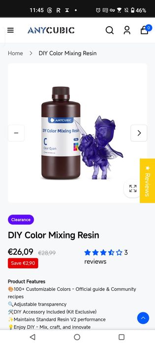 ANYCUBIC 3d resin DIY Color Mixing Resin Clear Cyan