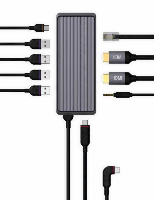 Hub USB-C cu ecran dublu cu 10 porturi