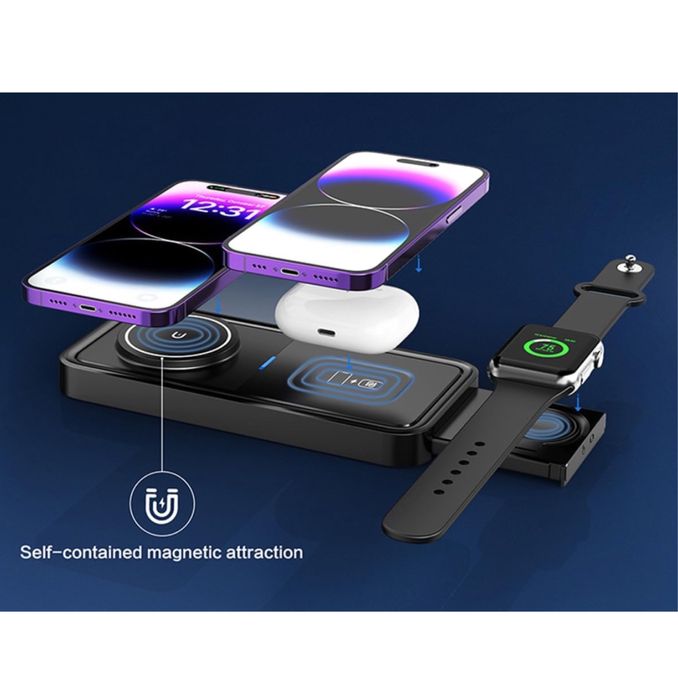 Incarcator Suport Birou 3in1 Extensibil Telefon Casti Ceas Apple Watch