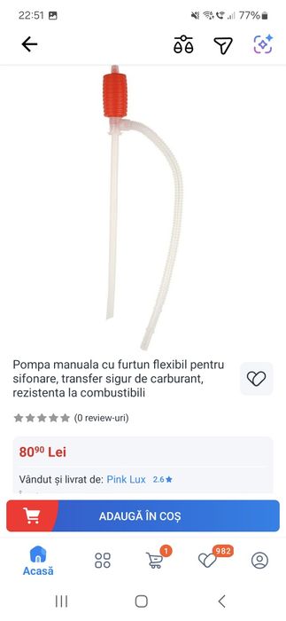 Pompa manuala cu furtun flexibil pentru sifonare, sigura ptr carburant