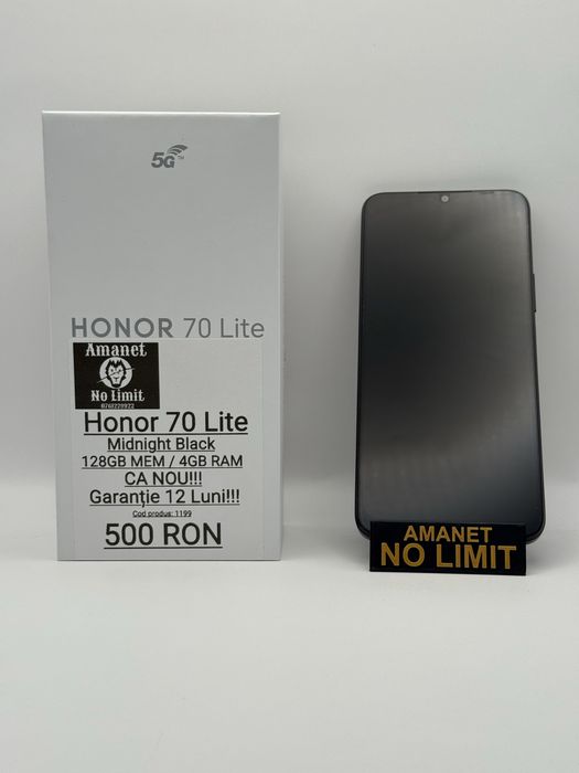 Honor 70 Lite 128GB Balck Ca Nou Garantie 12 Luni , AMANET NO LIMIT.