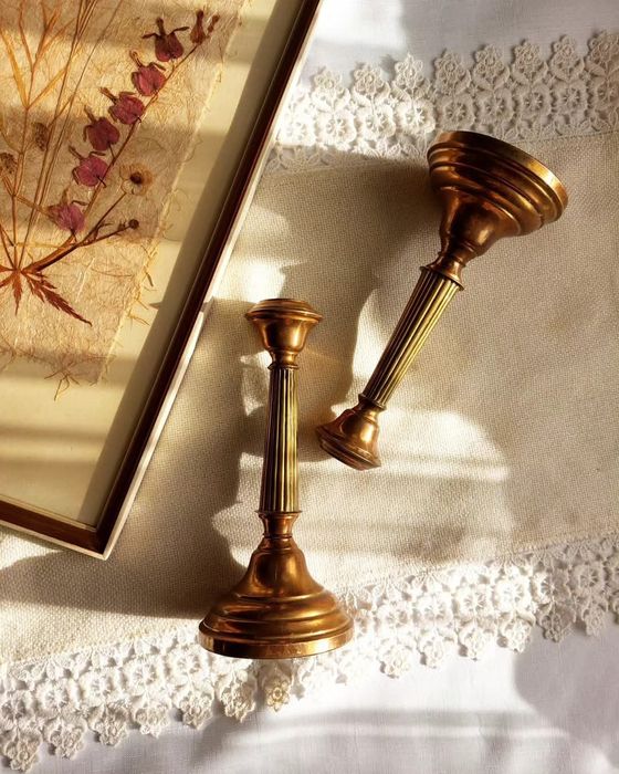 Два свещника от мед и месинг