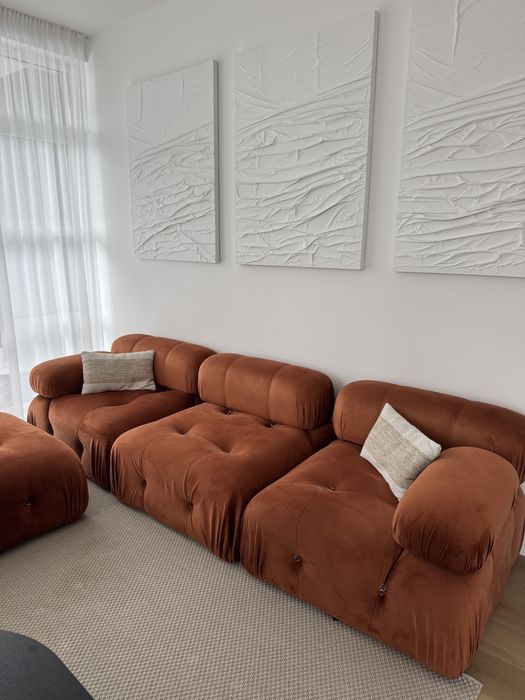 Canapea modulară din catifea portocalie