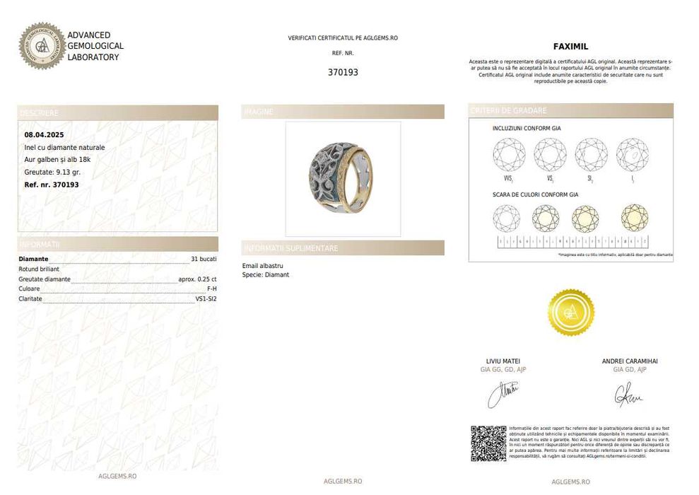 Inel din aur bicolor, decorat cu email și diamante