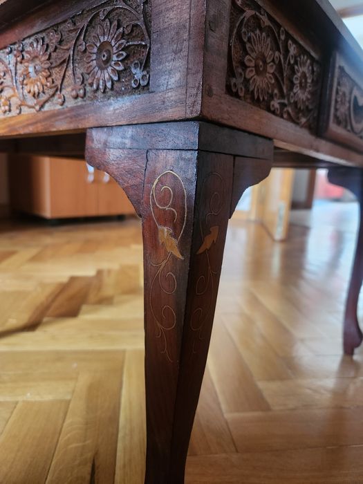 Măsuță de șah din lemn de trandafir, sculptată manual, cu sertare și p