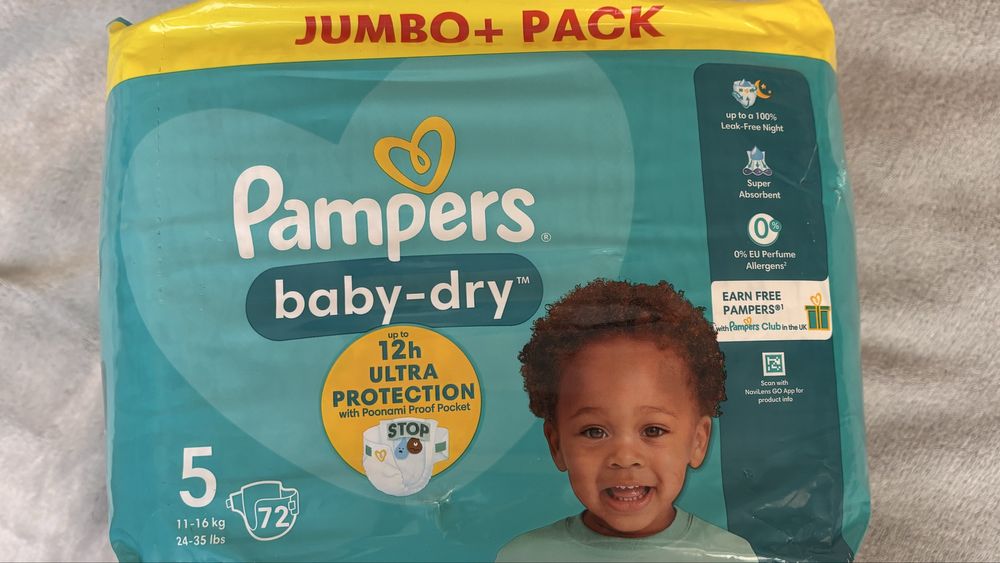 Pampers baby dry 72 броя, размер 5