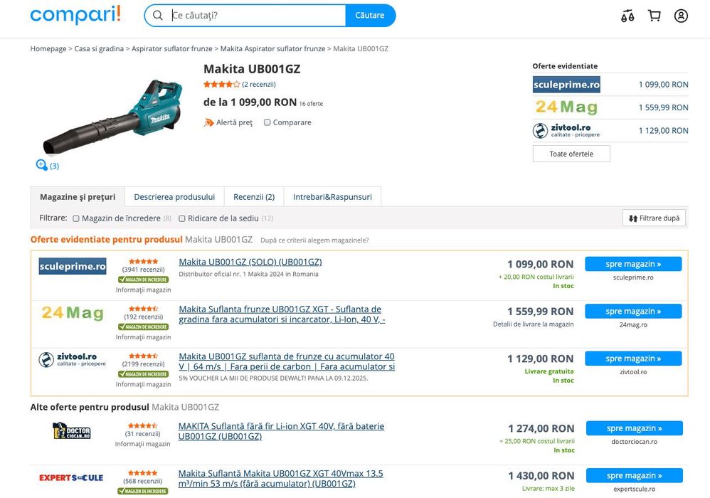 Suflantă Makita UB001GZ (XGT 40V) – în stare bună, folosită!