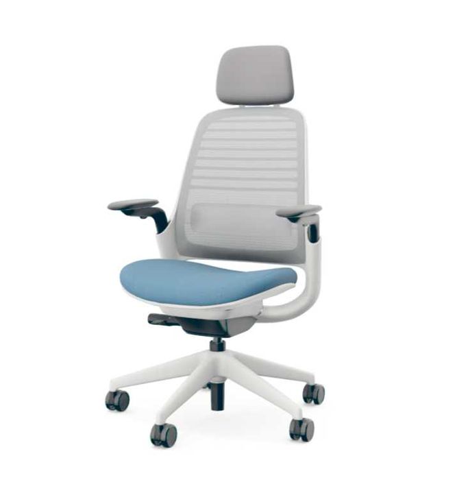 Scaun de Birou Steelcase Series 1 cu tetieră (alb/albastru)