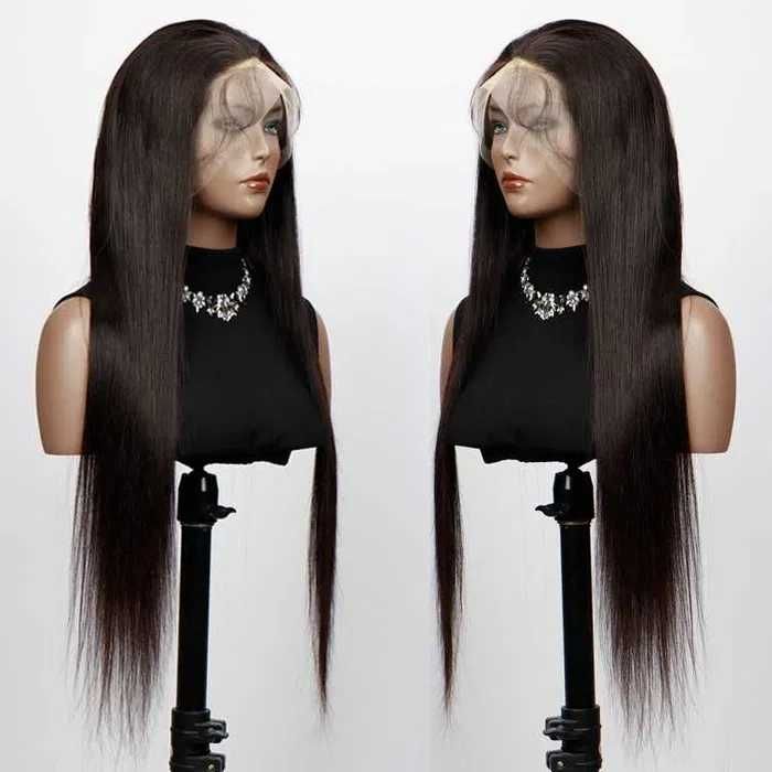 Естествена бразилска черна дълга права перука 80 см, 360° дантела