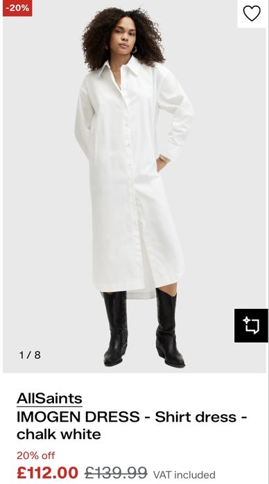 ALLSAINT Imogen Shırt Dress/Нова дамска риза Тип рокля UK 6/US 2