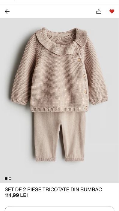 Set de 2 piese tricotate din bumbac, nou cu eticheta, H&M, marimea 68