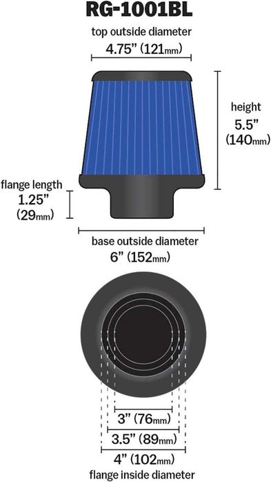 Конусен филтър К&N 76мм / 89мм / 102мм