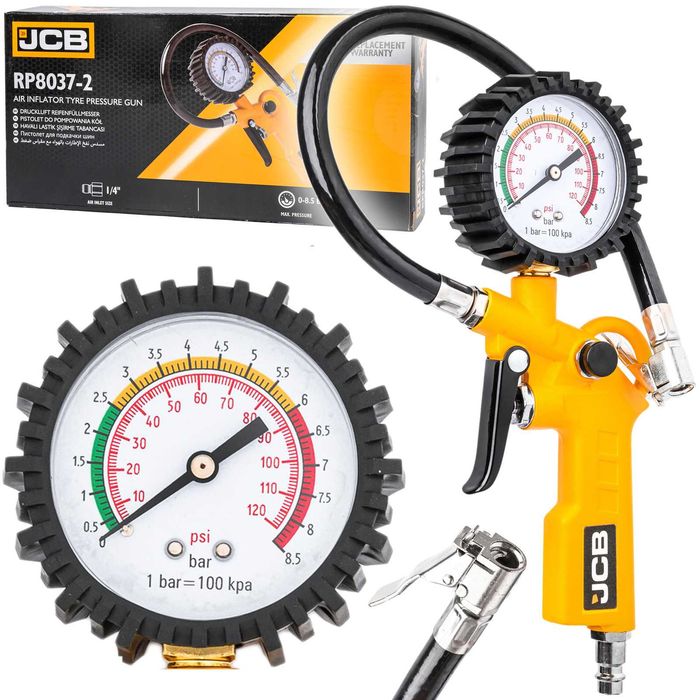 Професионален пневматичен пистолет за помпане на гуми с манометър, JCB