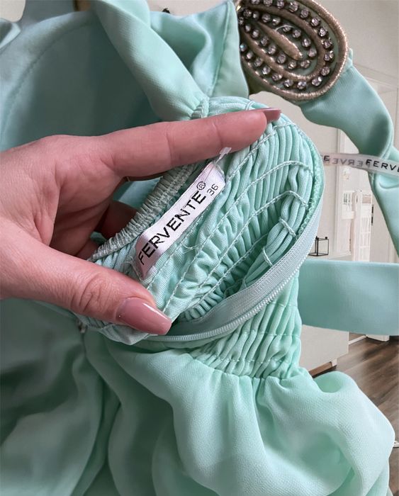 Rochie voal Fervente turquoise eleganta de ocazie