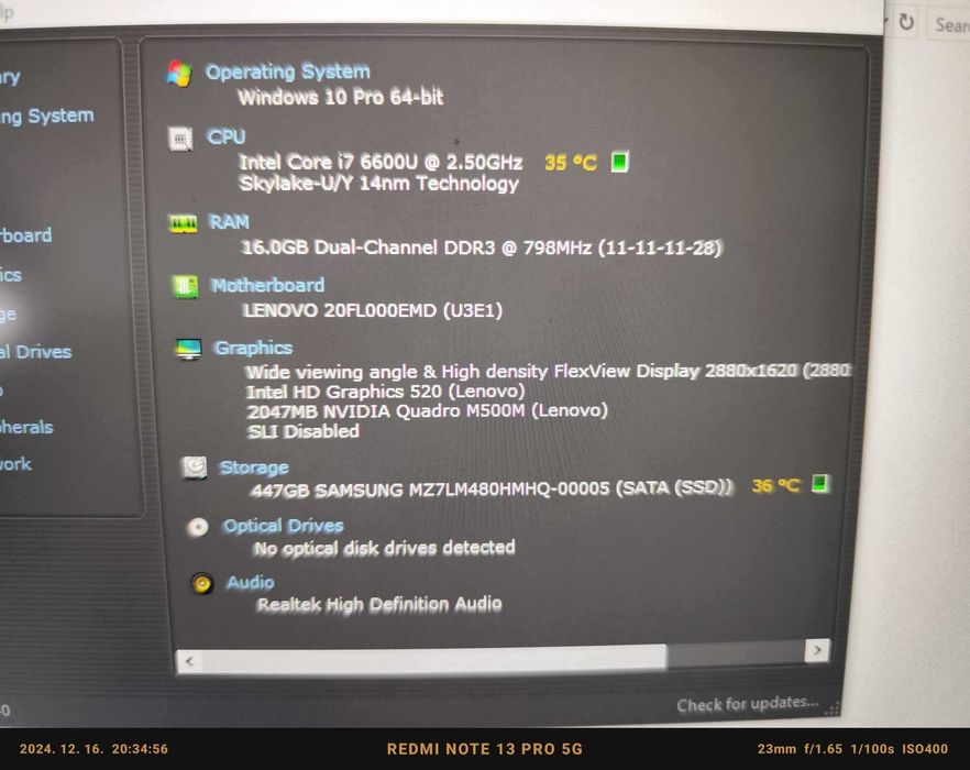 Laptop Lenovo P50S, I7-6500U, 16Gb, ssd480, pv dedicata 2Gb. Garantie!