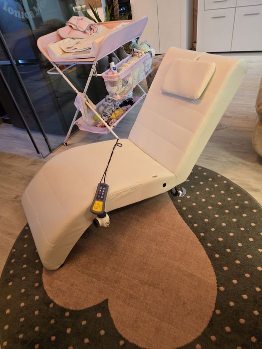 OFERTA!!! Sezlong de masaj cu perna, alb, piele artificiala. ESTE NOU!