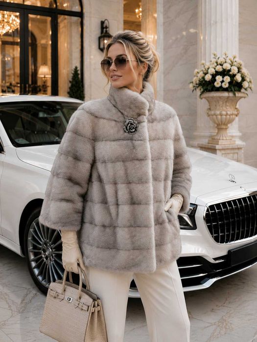 Haină de Nurcă Naturală Premium , Vizon ,  Blană de Lux , Culoare Safir Mărime S-M