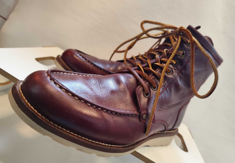 Ghete lace up 42 42.5 moc toe SIGN piele naturala moale burgundy