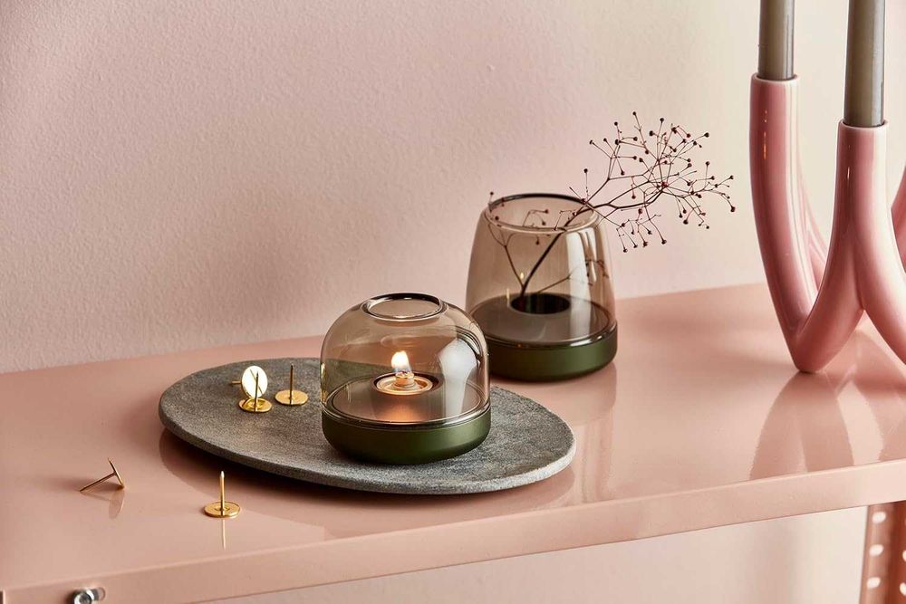 Suport lumanari Kooduu Glow 10 Cobalt Blue din sticla si aluminiu