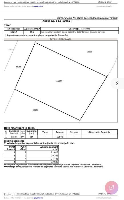 Teren intravilan Chicerea - Tomesti - 656 mp + acces, lângă pădure