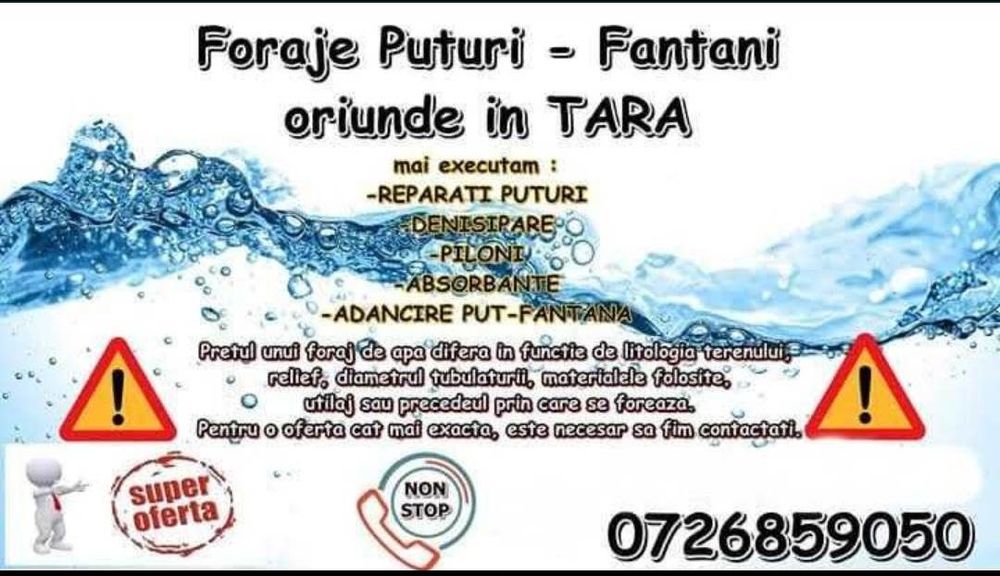 Oferta Pret Foraje Puturi Fantani Denisipari Apa oriunde in Tara