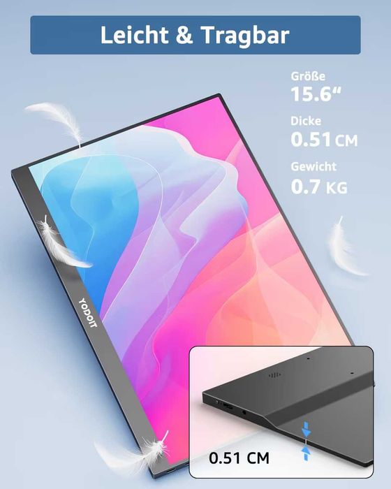 Преносим монитор Yodoit, 15.6-инчов 1920 x 1080P FHD