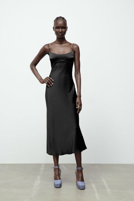 Rochie lungă satin Zara S neagra eveniment eleganta ocazie