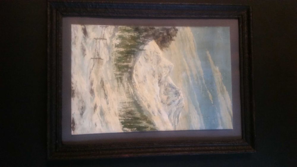 Планински пейзаж от Швейцария, рисуван с маслени бои на дебел картон.