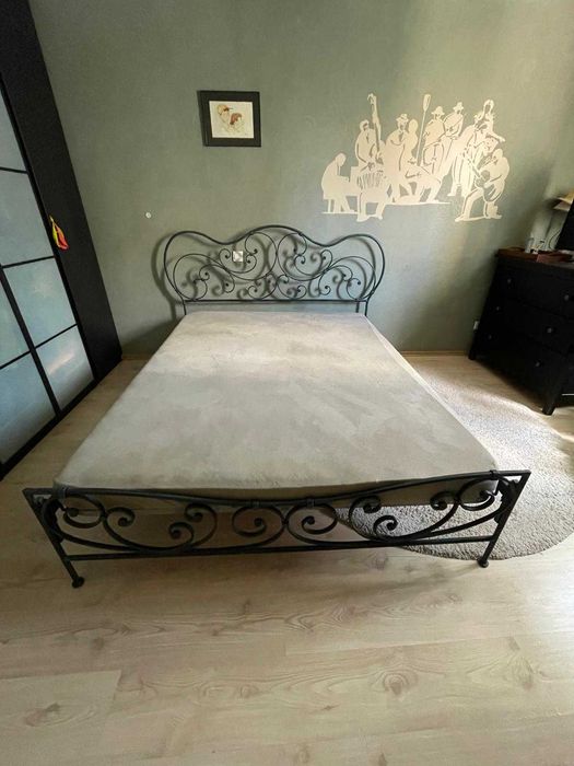 Pat matrimonial 160x200 din fier forjat + somieră și saltea