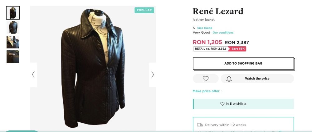 RENE LEZARD Superba Haina Geaca Fashion Chic Piele Negru Original UK