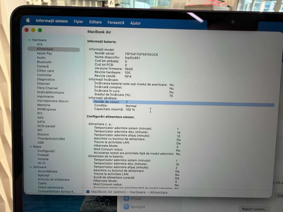 MacBook Air M2 2022 – 16GB RAM – 256GB SSD – 100% baterie – ca nou